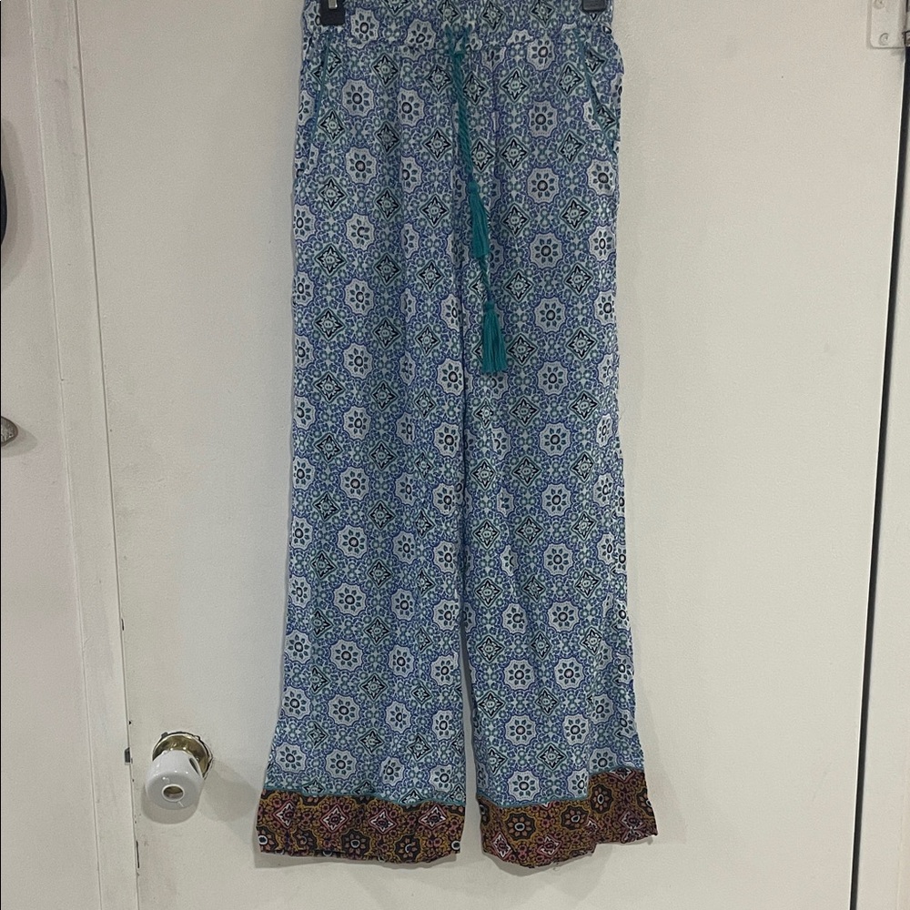 Anthropologie Blue Patterned Wide Leg Pants